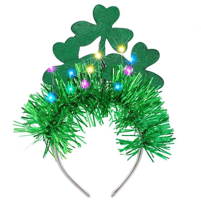 CASDRE Light up Shamrock Headband Green St. Patrick's Day Headbands Sparkly Headwear Irish Hair Accessories for Women and Girls