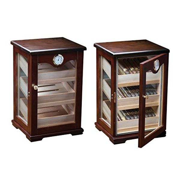 Prestige Import Group Milano Countertop Display Cigar Humidor with 4 Glass Sides & Angled Trays - Up to 125 Cigar Capacity - Finish: Dark Mahogony