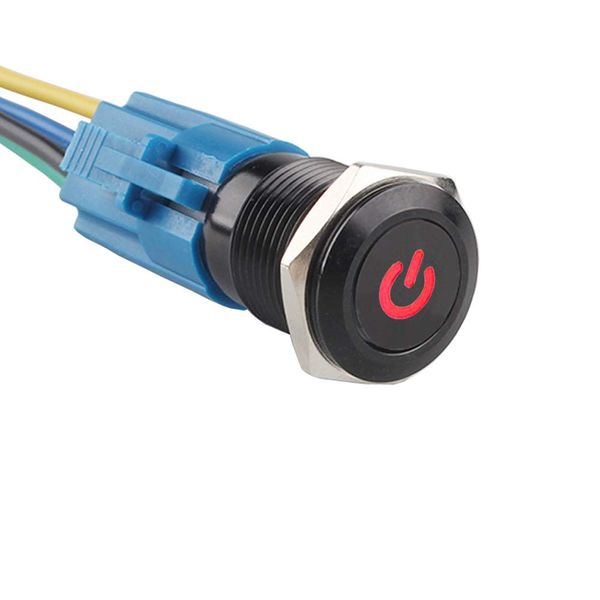 ESUPPORT 16mm 12V 3A Car Red LED Light Power Metal Push Button Toggle Switch Socket Plug Latching Black Shell
