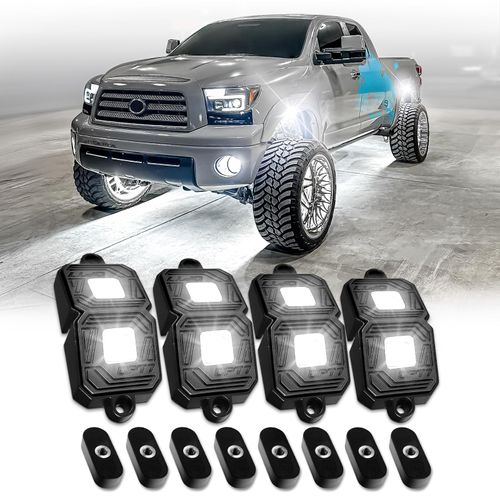 OPT7 Photon Pure White LED Magnet Rock Lights, 4 Black Pods Wide Angle Multicolor Neon Underglow Lighting Kit with Extension Wire, IP68 Waterproof for Offroad Truck Jeep RZR ATV