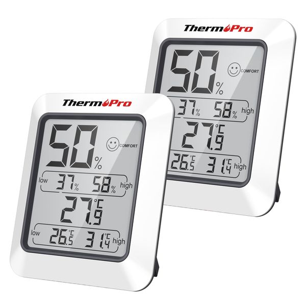 ThermoPro Hygrometer, Digital Thermometer/Hygrometer, Face Mark, Indoor Thermometer, Hygrometer, Small, Maximum Lowest Temperature Humidity Display, 2 Pack TP50