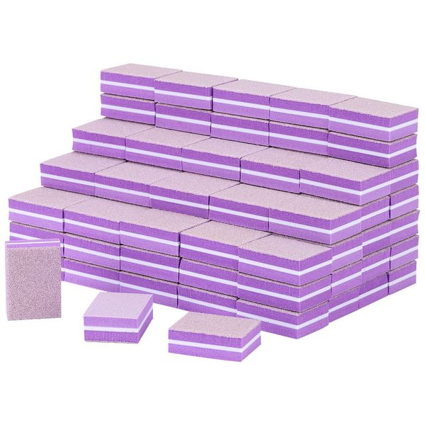 100 Pcs Mini Nail Buffer Blocks 180/100 Grit Sandwich Nail Buffer Washable for Nail Care(Purple)