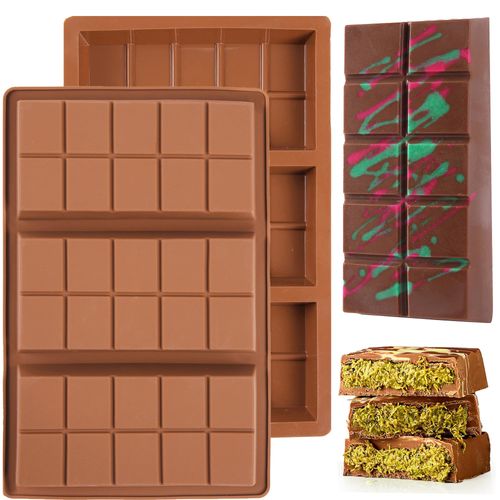 Cunacio 1 Inch Deep Chocolate Bar Mold, 3 Cavity Large Dubai Chocolate Molds, Thick Candy Bar Mould for Filling（2 Packs）