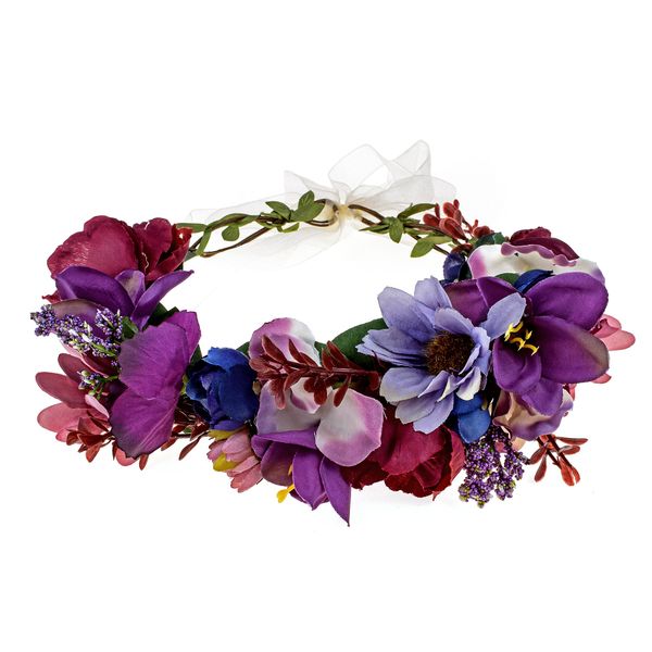 DreamLily Maternity Woodland Photo Shoot Peony Flower Crown Hair Wreath Wedding Headband BC44 (Style 1 Dark Purple)