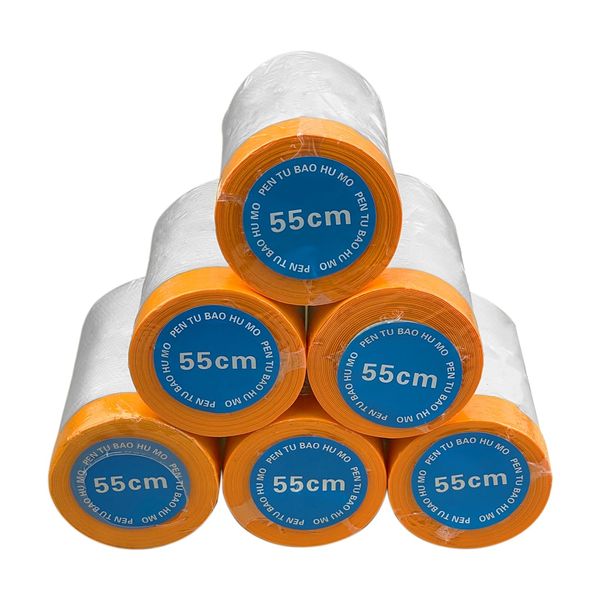 CHAO LA 6 Rolls Gold Tape Masking Film Tape with Film 55 cm x 20 m (120 m), Painter's Film with Adhesive Tape, Self-Adhesive Masking Film, Painter's Film for Painting, Masking Tape with Film