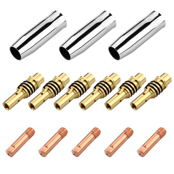 Dadabig 14 PCS Nozzles Contact Tips Holder, Welding Torch Accessories Kit 3 pcs Nozzles, 6 pcs Contact Tips and 5 pcs Tip Holders for 15AK Torch Gun