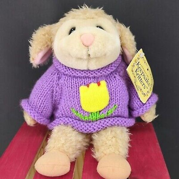 Vtg. 1997' Keepsake Kritters Baabra Lamb Plush Purple Knit Sweater W/Tag See Pic