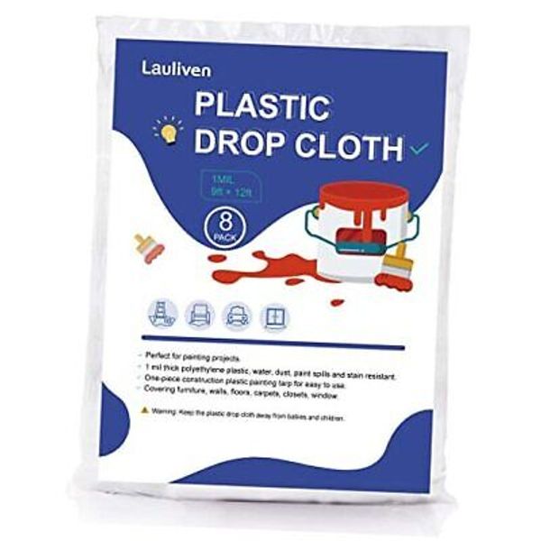 8-Pack Plastic Drop Cloth, 9x12 Feet Clear Plastic Painting 8 Pack, 9'x12'