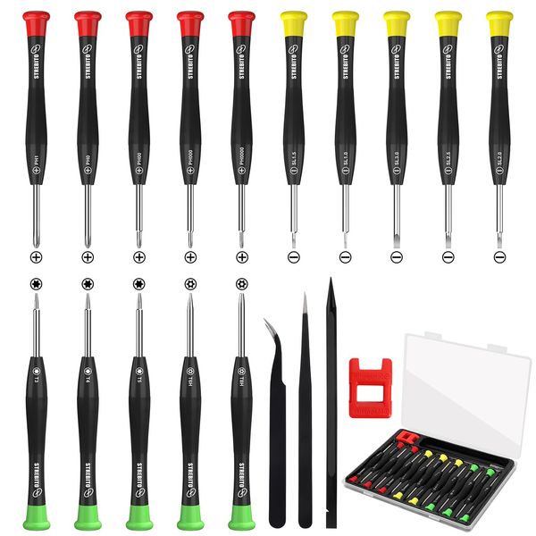 STREBITO 19-Piece Small Screwdriver Set, Mini Precision Screwdriver Set with Case, Phillips, Slotted, Torx, Tweezers, Precision Screwdriver Kit for Eyeglass, Watch, Jeweler, Computer, Laptop, Phone