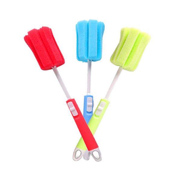 3PCS Dishwashing Foam Sponge Brush with Adjustable Long Handle Bottle Scrubber Cleaning Brushes Cleaner Soft for Baby Bottle Kitchen Clean Glasses Mugs Cups (Color Random)