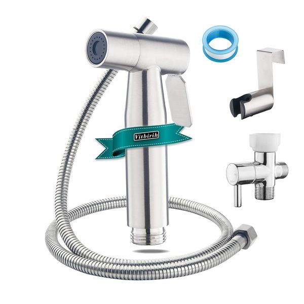 Vitbirih Bidet Sprayer for Toilet, Bidet Attachment Handheld Bidet Sprayer Adjustable Jet Spray for Toilet Bathroom Muslin Shower Cloth Diaper Sprayer Set Stainless Steel