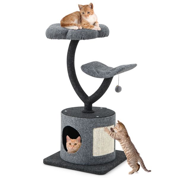 35" Cat Tree 3-Tier Cat House Tower Activity Center w/ Scratching Board & Condo