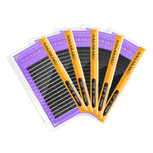 NAGARAKU 5 Boxes of Individual Eyelashes, 1:1 Individual Eyelashes, Volume Eyelashes, Classic Eyelash Extension, Soft, Natural, 1 to 1 Eyelashes, Matte Black, 16 Row, High Capacity (0.07 mm, D