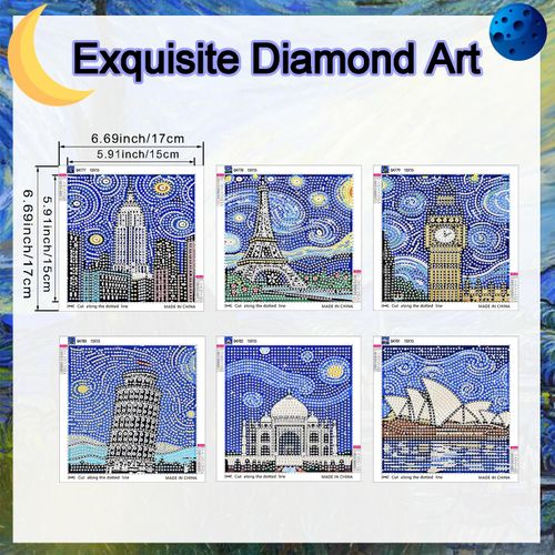 DOZEEZOP 6 PCS Landscape Diamond Art Kits for Kids, Big Gem Diamond Painting Kits for Kids Adult Beginner, Easy Cartoon DIY with Beautiful Package for Gift Home Wall Decor 7 x 7 Inch