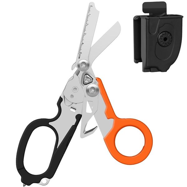 Raptor First Aid Shears All-in-One Tactical Scissors, Pocket Scissors & Firefighter Tools Set Medical Scissors, Ring Cutter, Glass Breaker in Tuff Cut Scissors with Utility Holster