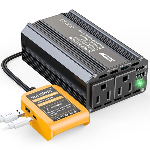 300W Power Inverter 20V to 110V Compatible with Dewalt Battery: VoLtTech Battery Inverter DC Charger Adapter with 2 AC Outlet & 2 USB Ports for Car, Vehicles, Laptop, Computer, Phone, String Light