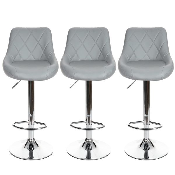 Youyijia Modern Bar Stools Set 3pcs,Leatherette Exterior, Adjustable Swivel Gas Lift, Chrome Footrest and Base for Breakfast Bar, Counter, Kitchen and Home Barstools DM931-SilverGrey