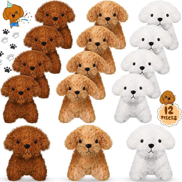 Skylety 12 Pcs Mini Plush Stuffed Puppy Dog Party Favor 5 in Fluffy Gift Bulk Cute Soft Small Animal Keychain Doll (Adorable Style)