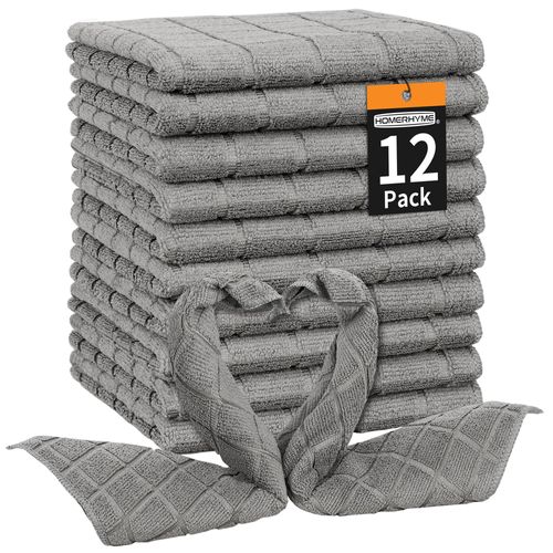 HOMERHYME Microfiber Washcloths, 12 Pack Wash Cloths Face Towels, Soft Lint Free Quick Dry Bulk Absorbent Reusable Wash Cloths Cleansing Cloths Hand Towels for Bathroom, Gym, Salon, Spa, Hotel, Grey