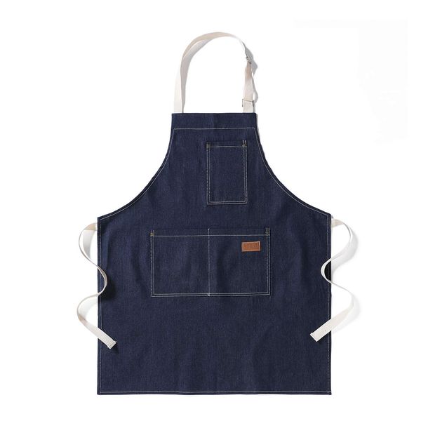 eywlwaar Denim Apron with 3 Pockets Unisex Jean Apron Adjustable Bib Apron for Work Kitchen Cooking 30.3 "x 26.57" Blue