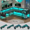 L Shaped Gaming Desk with Power Outlets and LED Strip, Reversible Computer Desk