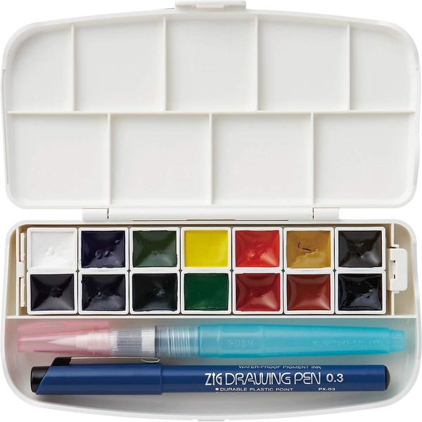 Kuretake KG301-1 Fis Watercolor Set, Clear, 14 Colors