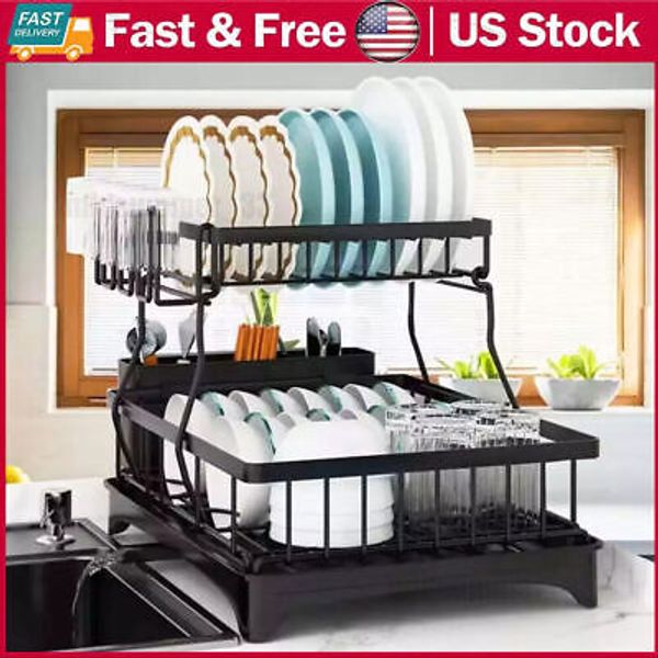 2 Tier Over Sink Dish Drying Rack Stainless Steel Kitchen Dish Drainer organizer