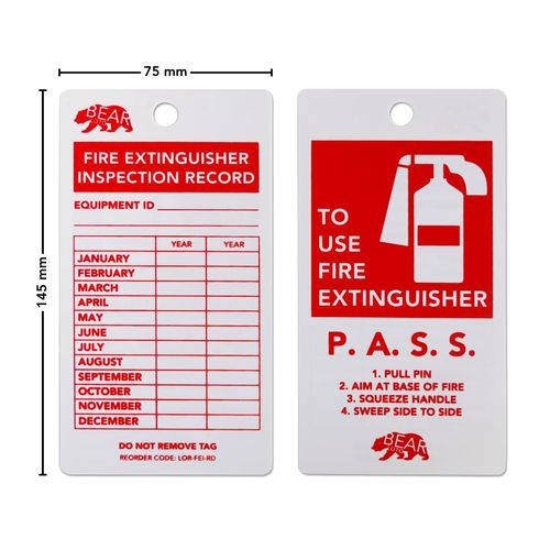 BearLOTO Fire Extinguisher Inspection Tags Monthly Recharge Notice Inspection Record for Fire Safety Security Tag - 145 * 75mm (Red 20 Pack)