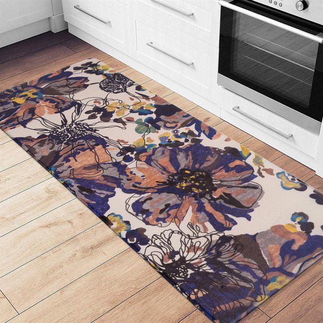 Kitchen Runner Mat Modern Bright Flowers Anti-Fatigue Standing Mat Non-Slip Mats