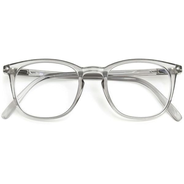 GAWK Type K Grey Smoke Transparent Square Trapezoid Reading Glasses with Pouch Case