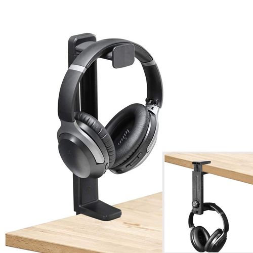 NEETTO HS906 Headphone Mount & Stand, 2 in 1, Top & Bottom, Desktop Mount, Gaming Headset and Clamp, Height Adjustable and Rotatable Mounting Hook, Headphone Holder with Cable Clip
