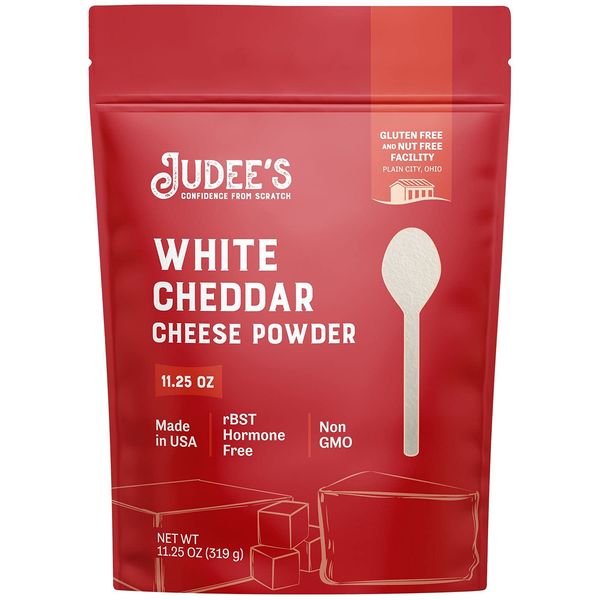 Judee’s White Cheddar Cheese Powder 11.25oz - 100% Non-GMO, rBST Hormone-Free - Gluten-Free & Nut-Free - Made from Real Cheddar Cheese - Made in USA - Great in Dips, Sauces, and Baked Goods