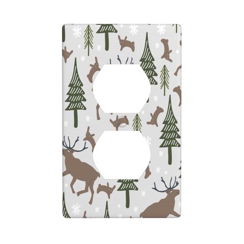Pznen Moose Wall Plate Decorative Light Switch Cover Plate Christmas Woods and Animals Winter Snow Duplex Outlet Cover, Size 1-Gang 4.50" x 2.76" for Bedroom Bathroom