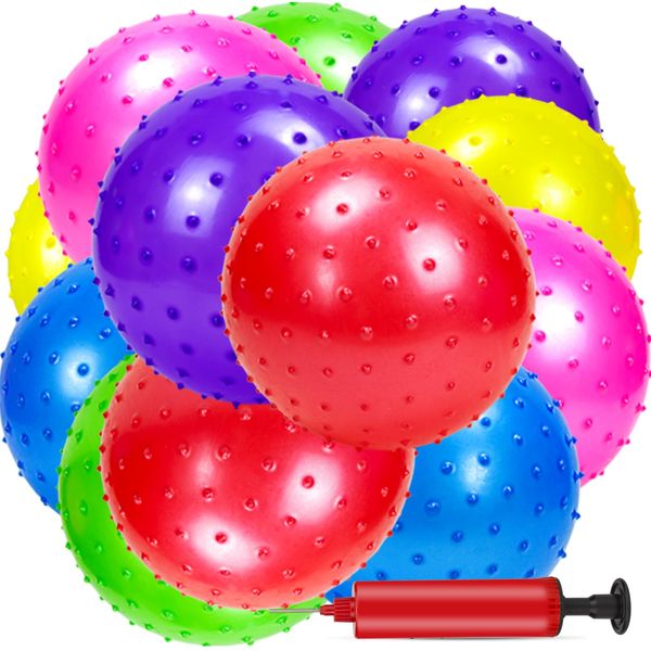 Hymaz Balls for Kids, Toddler Toys Bulk Sensory Balls Party Favors Inflatable Bouncy Ball Spiky Massage Stress Balls with Pump,Stocking Stuffers for Kids (20P Knobby Balls)