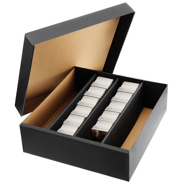 PerKoop 1 Pcs Trading Card Storage Box 3200 Count Box Cardboard Card Black Storage Card Organizer Box with Dividers for Loaders Soccer Baseball Trading Gaming Sports Cards Collecting