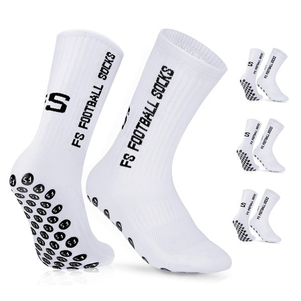 Gohanny Fußballsocken 3 Paar Rutschfeste Fußball Socken, Größen 39-36, Fussball Socken für Damen & Herren - Anti-Rutsch Grip Fußball Socken- Sportsocken Atmungsaktiv, Weiß