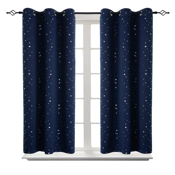 BGment Short Curtains for Windows, Small Blackout Curtains 45 Inch for Bedroom, Star Room Darkening Curtains Thermal Insulated Grommet Drapes for Kids Room Nursery, 2 Panels (42 x 45 Inch, Dark Blue)