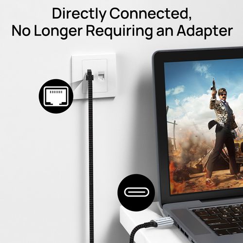 Dutevolns USB C to Ethernet Cable 15FT, Type C to RJ45 Nylon Cord, Gigabit Directly Connected, Compatible for MacBook Pro, iPad Pro, Smartphone, Laptop, PC