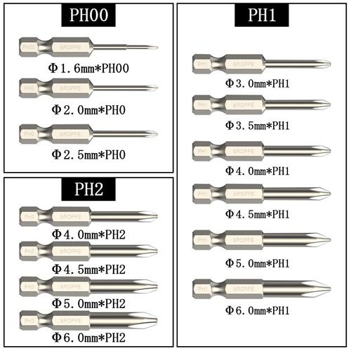 YMJOGGUE 13 Phillips Screwdriver Bits, 2.0 inches (50 mm), Cross Axis, S2 Steel, Magnetic Crosshead Driver Bit, Single Head Bit, PH0, PH1, PH2 Electric Driver Bit, Drill Bit Tool, 0.25 inch (6.35 mm)