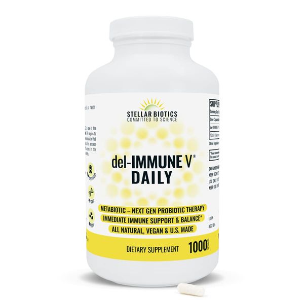 Del-Immune V® Daily by Stellar Biotics, All-Natural Immune Support & Gut Health, Immediate Care, Metabiotic: NextGen Probiotic Therapy (1000 Caps)