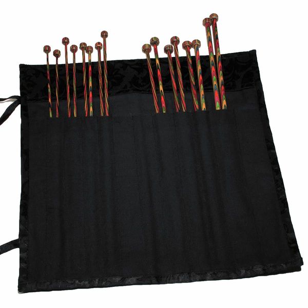 KNIT PRO Fabric Knitting Pin Case: Black Jacquard Wrap-Around: 30cm