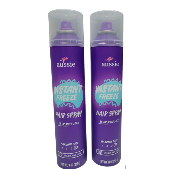 Aussie Instant Freeze Hair Spray 10 oz Aerosol Cans 2 PACK Maximum Hold