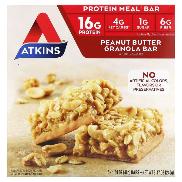 Protein Meal Bar, Peanut Butter Granola Bar, 5 Bars, 1.76 oz (50 g) Each