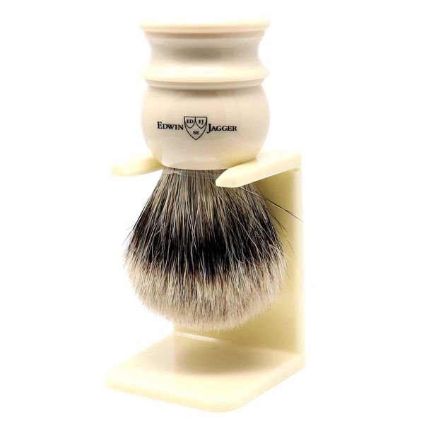 English Shaving Brush Badger Silver Tip With Stand