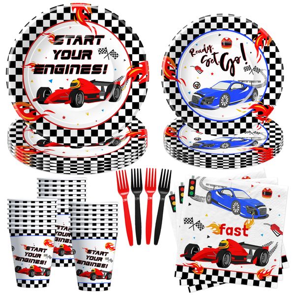 HIPVVILD Race Car Birthday Plates And Napkins Party Supplies - Racing Car Party Decorations Tableware For Kid, Paper Plate, Cup, Napkin, Disposable Fork, Race Car Birthday Table Decorations | Serve 24