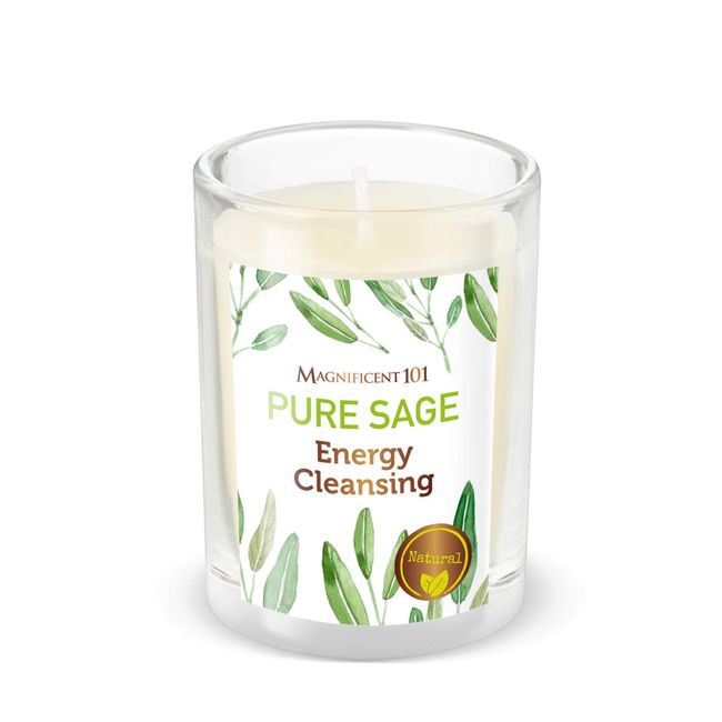 MAGNIFICENT 101 Pure SAGE Smudge Candle for House Energy Cleansing, Banish Negative Energy, Spiritual Purification and Chakra Healing - Natural Soy Wax Candle for Aromatherapy (Pure Sage)