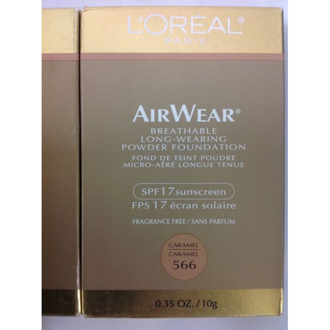 3 X L'Oreal AirWear Breathable Long-Wearing Powder Foundation CARAMEL #566 SPF17