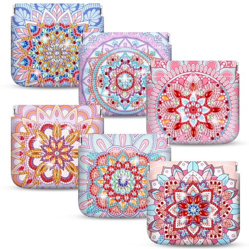 Sanwuta 6 Pcs Mandala DIY Diamond Painting Coin Purse Holder Makeup Bags Bulk Cosmetic Wallet Diamond Painting Kits Pocket