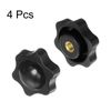HARFINGTON 4pcs Star Knobs 1/4-20 Female Thread 38mm Head Plastic Non-Through Hole Brass Screw-in Clamping Handles Threaded Hand Knobs, Black