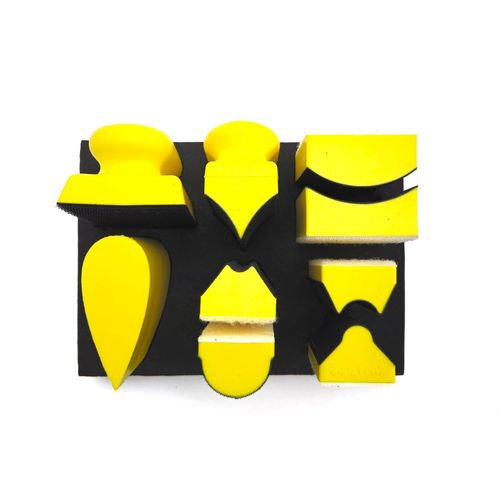 9 Piece Contoured Profile Hand Sanding Block Set with Assorted Convex & Concave Shapes for Sanding Moldings, Woodworking, Auto Body, Painting and Crafts